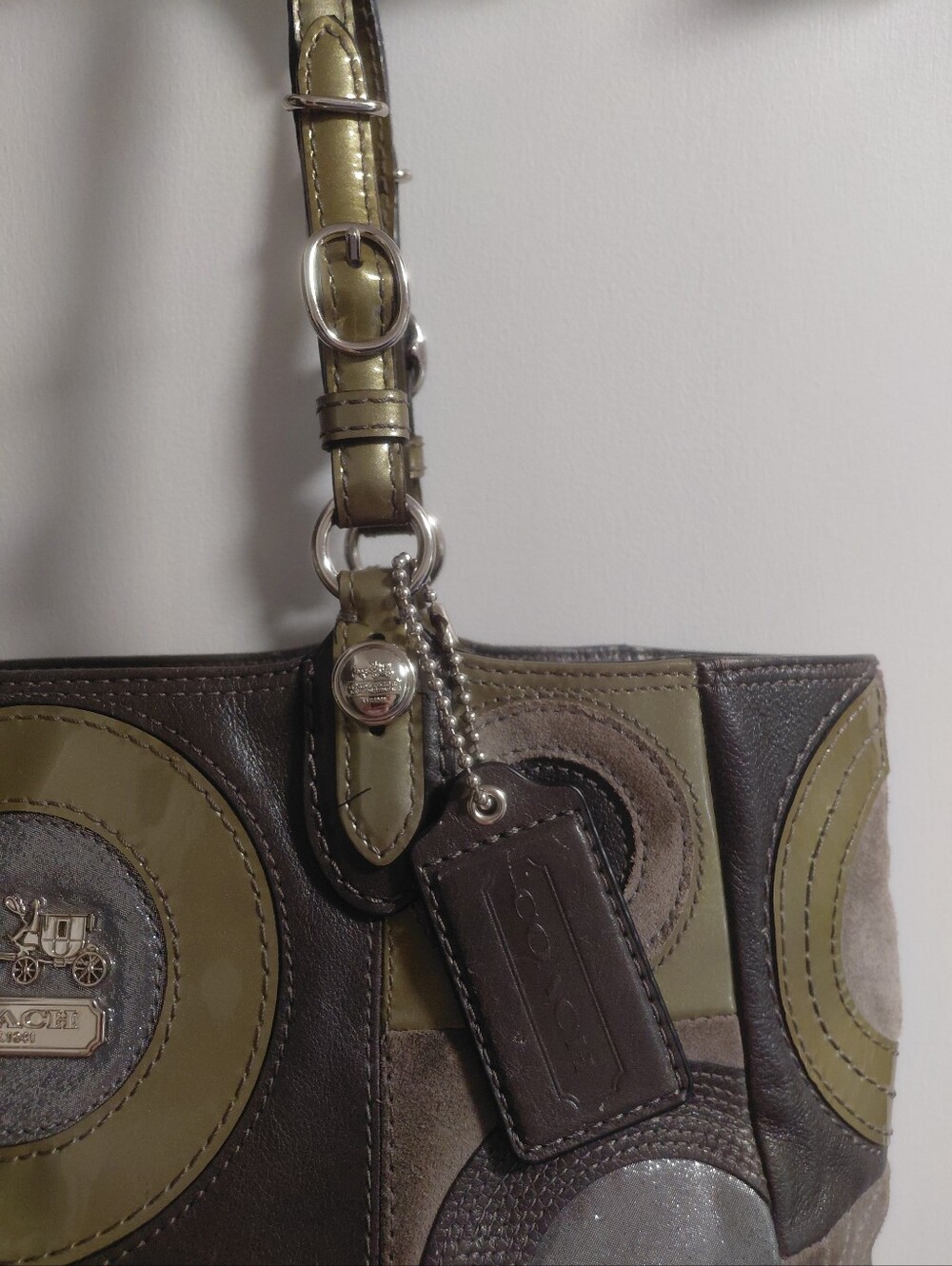 Coach Mia OP Artwork Tote in Olive/Gray/Gold/Silver Suede Leather 15748 - Picture 4 of 14